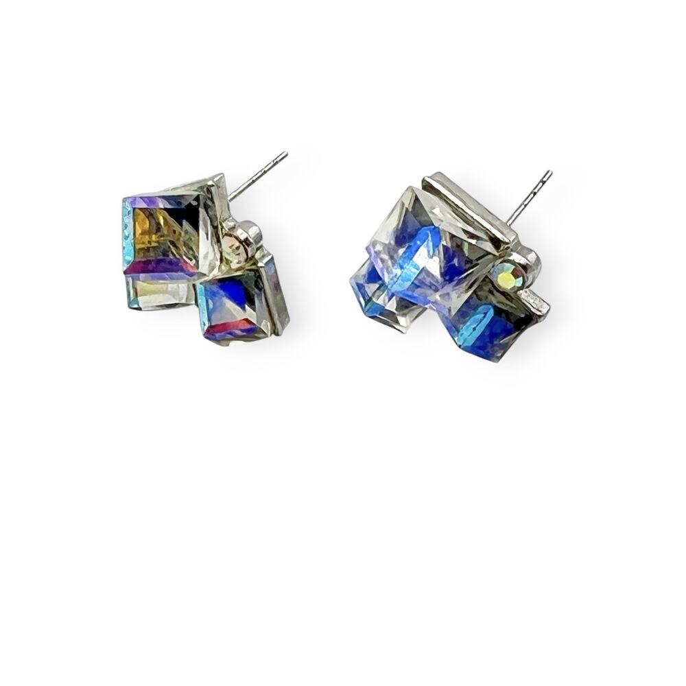 Iridescent Prism Cube Earrings Acrylic Holographic Color Shift Y2K Disco Glam